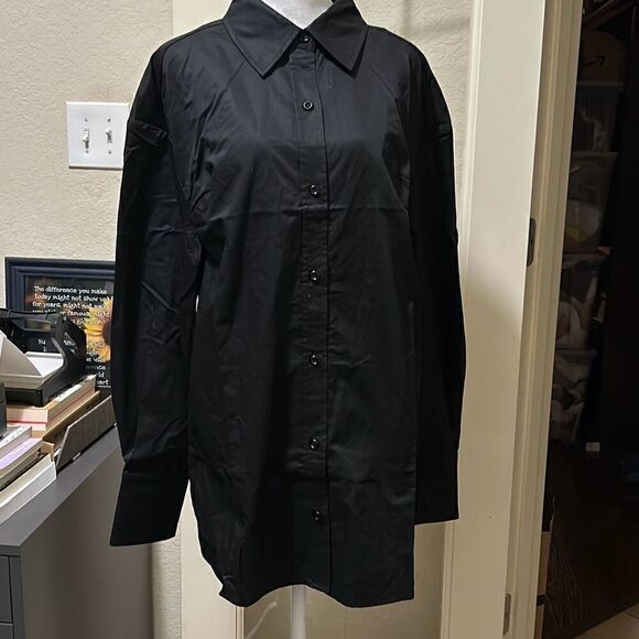 Ser.O.Ya M Lydia Open Back Button Up Boyfriend Shirt Solid Black Contemporary - Picture 1 of 8